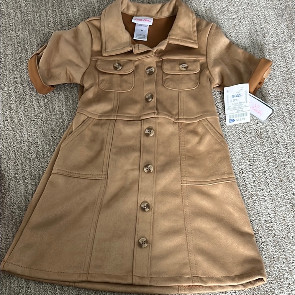 Little Lass Tan Buttoned A-Line Dress